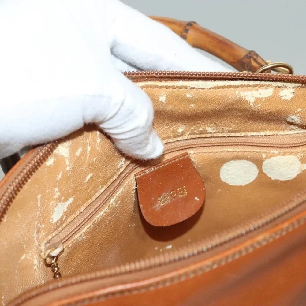 GUCCI Hand Bag Leather Brown Gold 000 2214 0290 Auth ep9714 - Picture 8 of 16